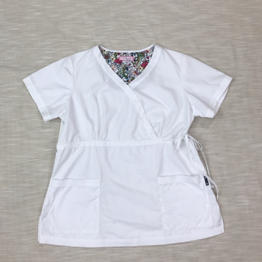 Koi Katelyn White Mock Wrap Scrub Top